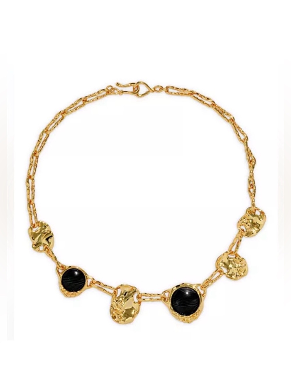ALEXIS BITTAR • Brut Stone & Hammered Disc Collar Necklace in 14K Gold Plated